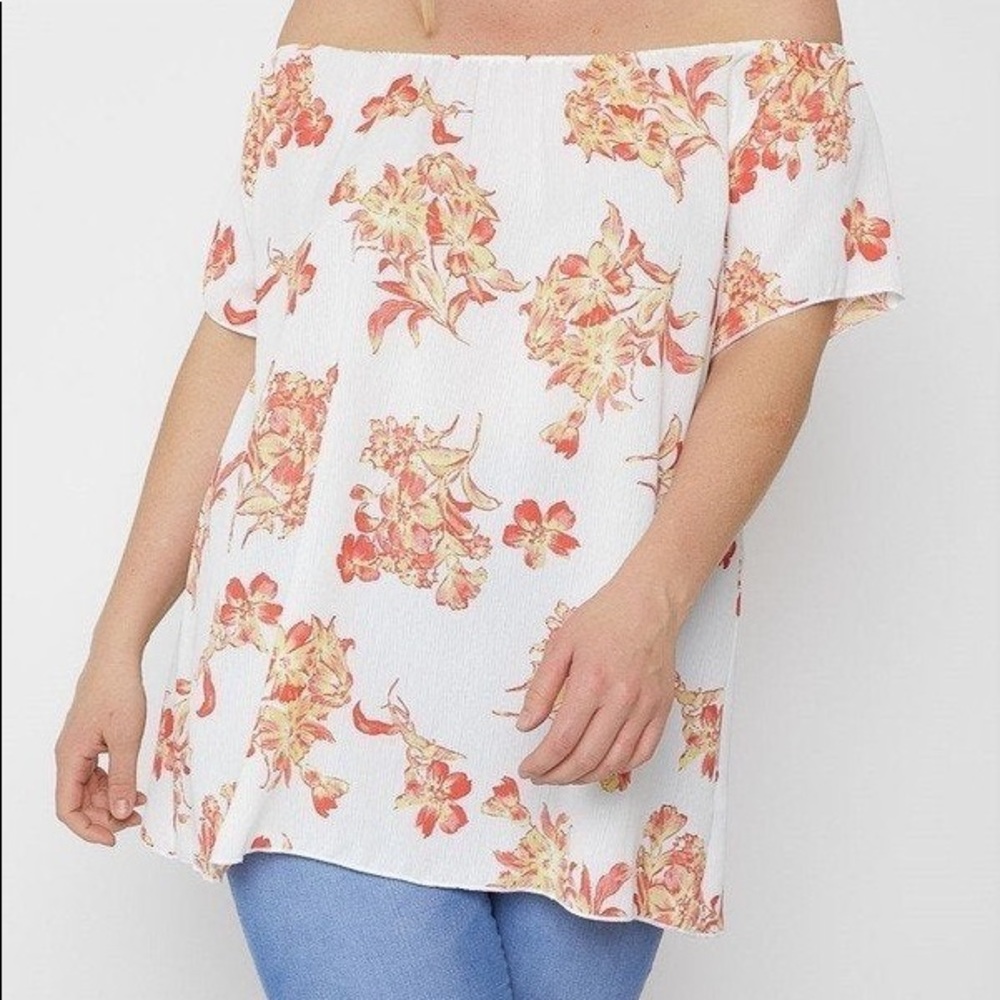 Plus Size Floral Print off the shoulder top